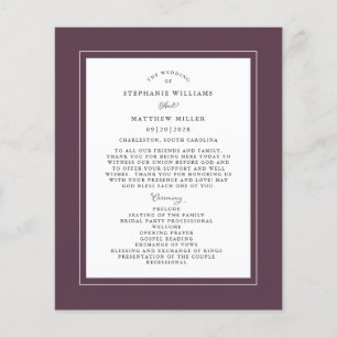 Budget Wedding Ceremony Elegant Purple Program