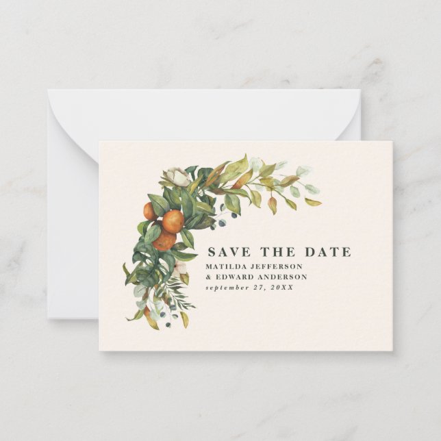 budget wedding citrus floral modern save the date  card (Front)