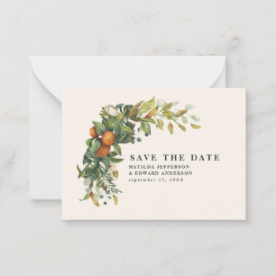 budget wedding citrus floral modern save the date  card