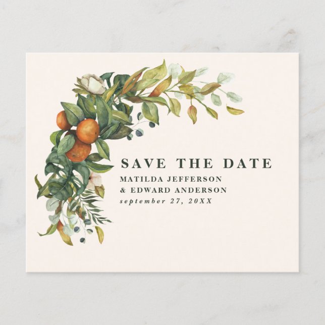 budget wedding citrus floral modern save the date flyer (Front)