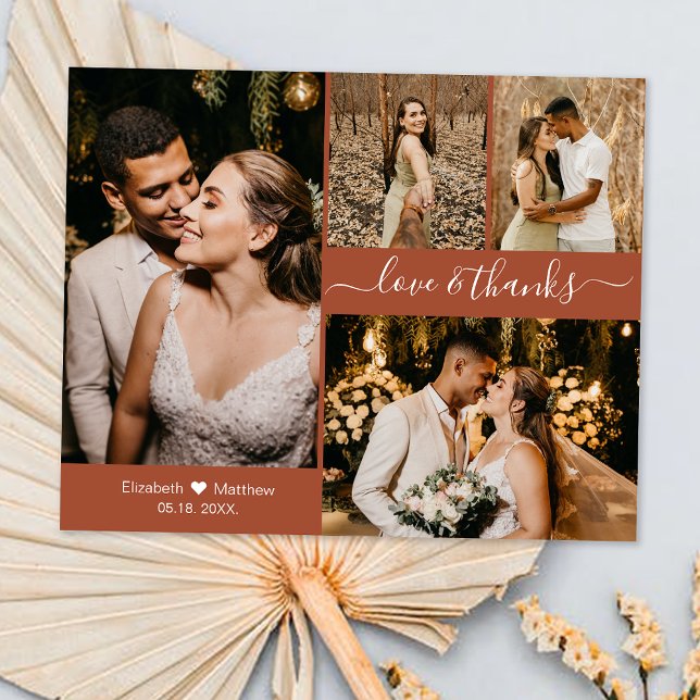 Budget Wedding Collage Terracotta Thank You Card (Creator Uploaded)
