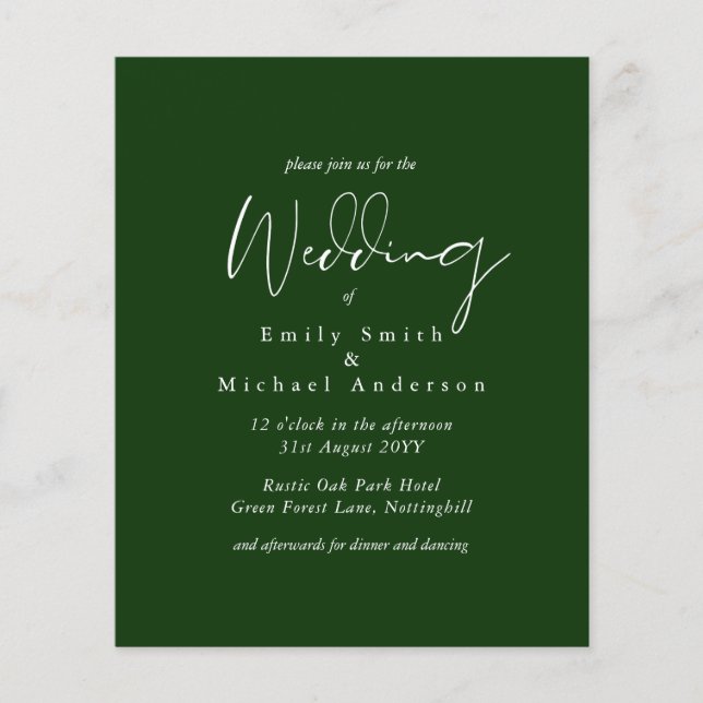 BUDGET Wedding Colours Green Sage Olive Invite (Front)
