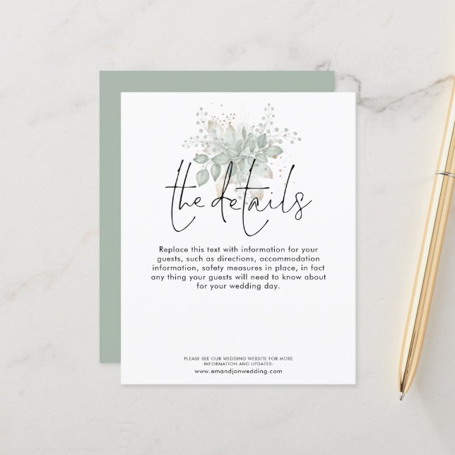 Budget Wedding Details Foliage Script Enclosure (Front/Back In Situ)