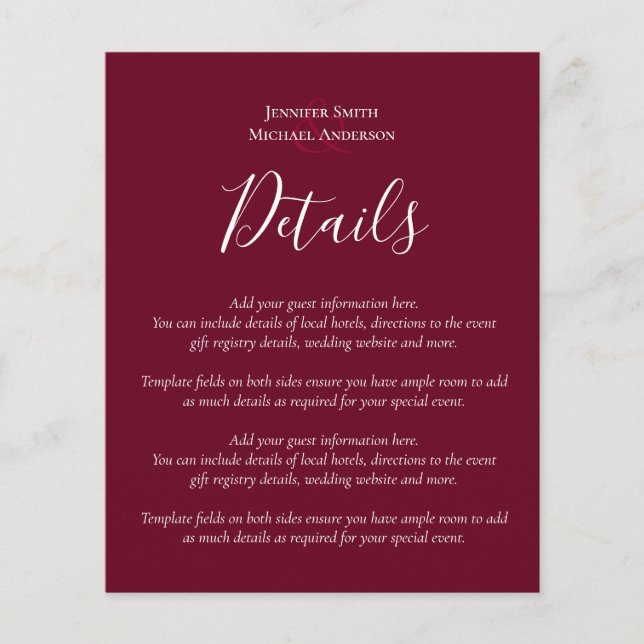 Budget Wedding Details Hotels Enclosure Template (Front)