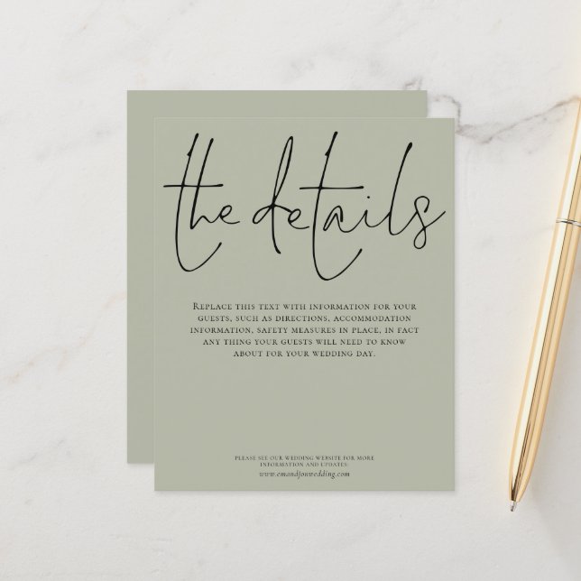 Budget Wedding Details Sage Script Enclosure (Front/Back In Situ)