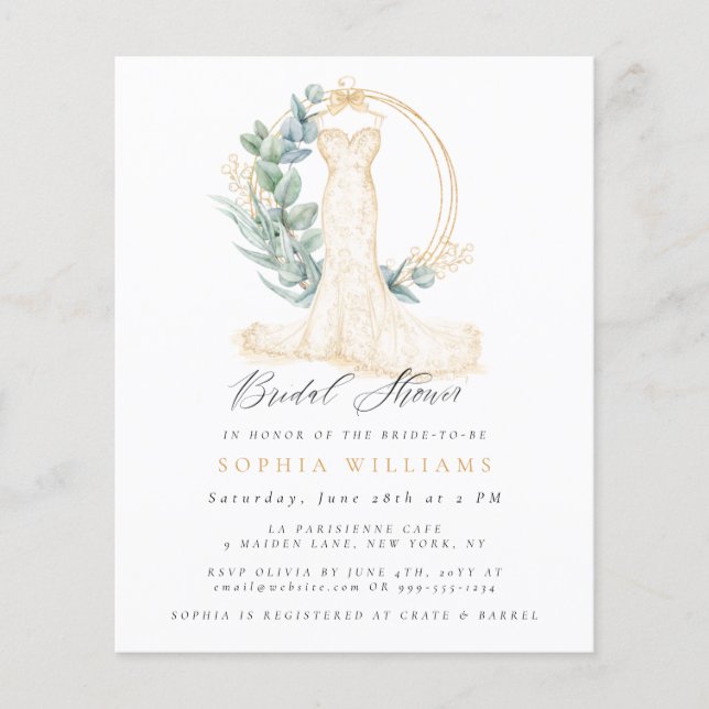 Budget Wedding Dress Bridal Shower Invitation (Front)