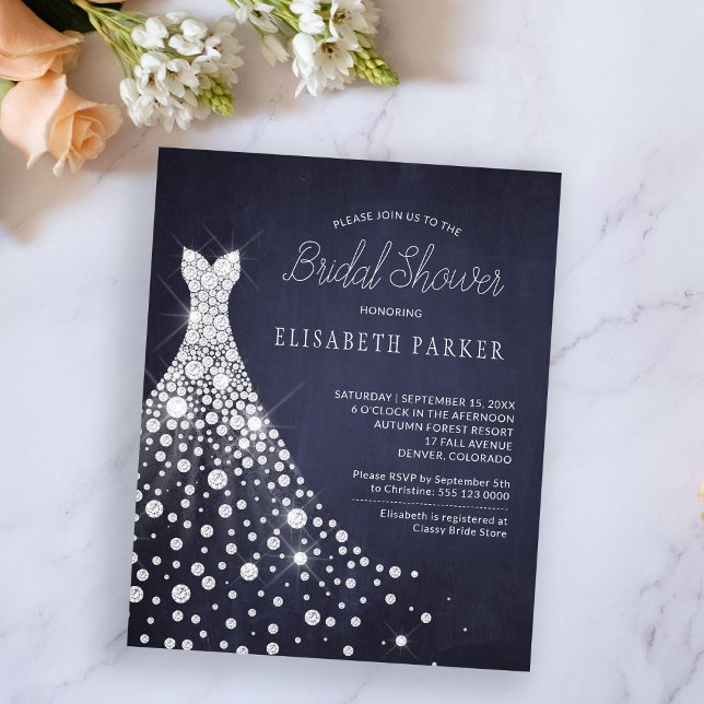 Budget wedding dress navy bridal shower invitation (Creator Uploaded)