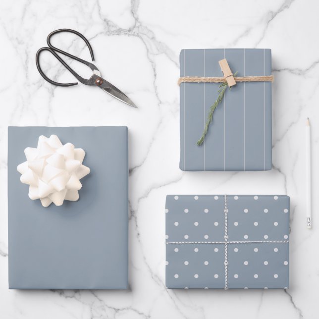 BUDGET WEdding Dusty Blue Monochrome Wrapping Paper Sheet (Front)