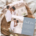 Budget Wedding Dusty Blue Photo Thank You Cards<br><div class="desc">Budget Dusty Blue Wedding Thank You Cards that have a photo on the front and back. The Thank you cards contain a modern hand lettered cursive script typography that are elegant,  simple and modern to use after you wedding day celebration.</div>