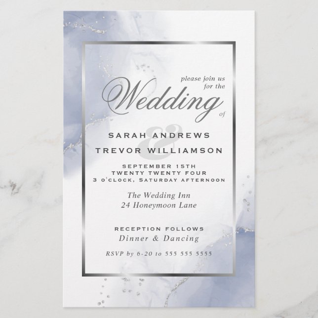 Budget Wedding Dusty Blue Silver Abstract (Front)