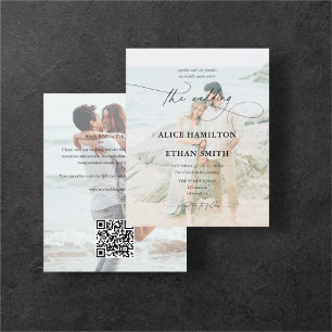 Budget Wedding Elegant Script 2 Photo QR Code Flyer