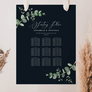 Budget Wedding Eucalyptus black chic seating plan Poster