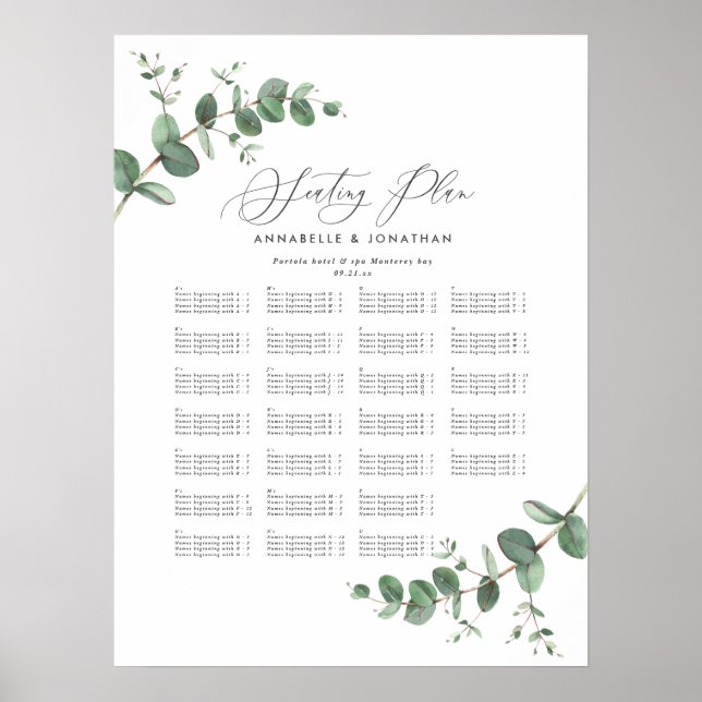 Budget Wedding Eucalyptus botanical seating plan P Poster (Front)