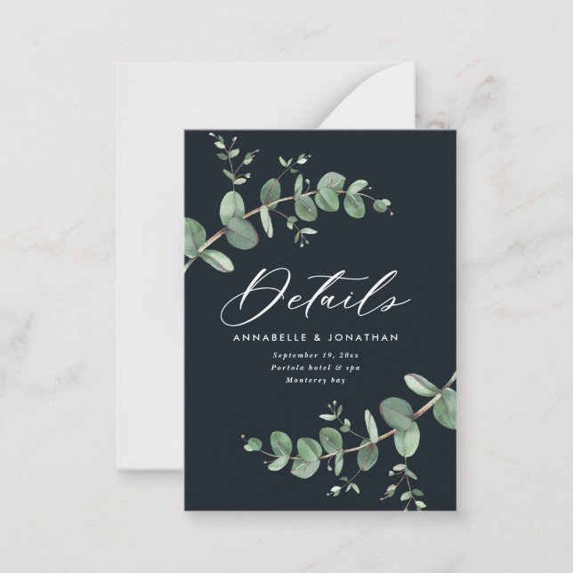 budget wedding eucalyptus elegant black details card (Front)