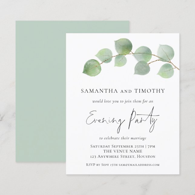 BUDGET Wedding Eucalyptus Evening Party Invite (Front/Back)