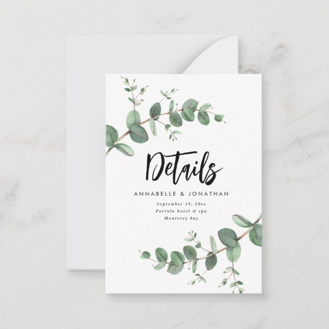 budget wedding eucalyptus green details  note card (Front)