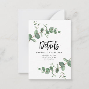 budget wedding eucalyptus green details note card