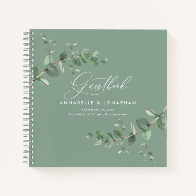 Budget wedding eucalyptus rustic simple guest book (Front)
