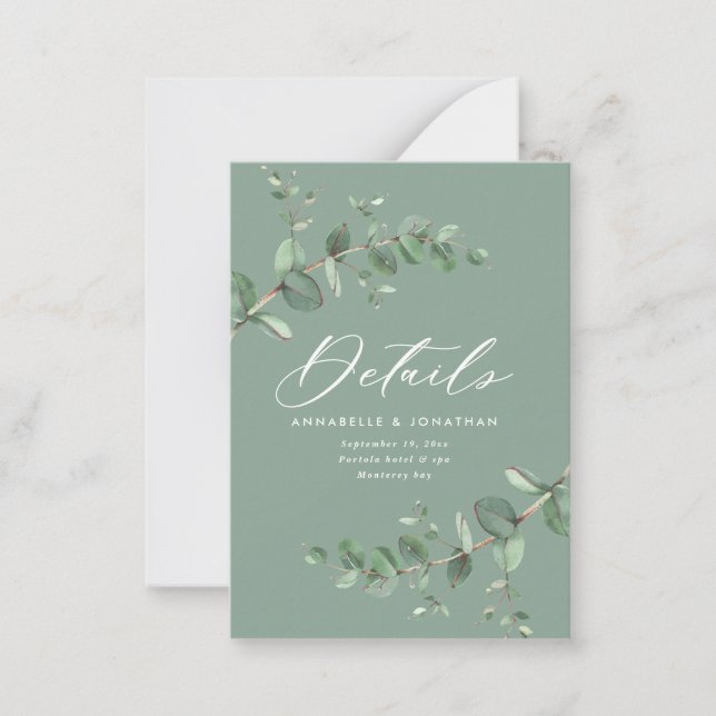 budget wedding eucalyptus sage green details card (Front)