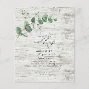 budget Wedding Eucalyptus white wood Invitation