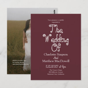 Budget Wedding Fancy 2 Photo QR Code Burgundy Postcard