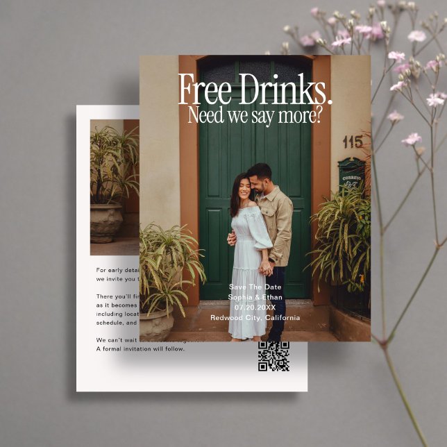 Budget Wedding Free Drink Photo Save The Date Flyer (Creator Uploaded)