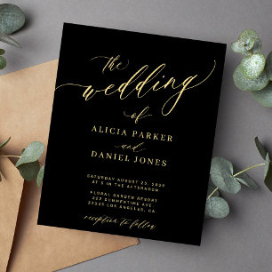 Budget wedding gold black elegant invitation