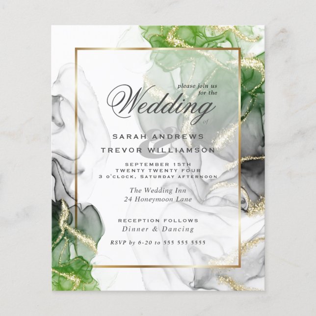 Budget Wedding Gold Onyx Emerald Green Ink2 (Front)