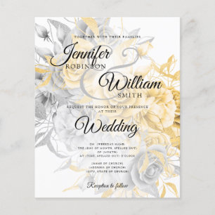 Budget Wedding Gold & Silver Floral Invitation Flyer