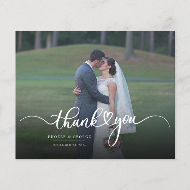 Budget Wedding Hand-Lettered Photo Thank You Card (Front)