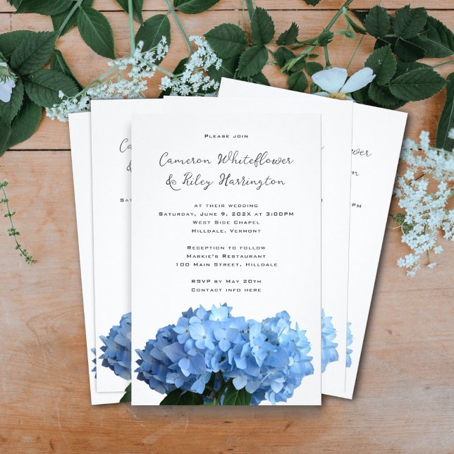 Budget Wedding Invitation Blue Hydrangea Flowers Flyer (Creator Uploaded)