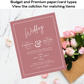 BUDGET Wedding Invitation Dusty Rose Pink Flyer