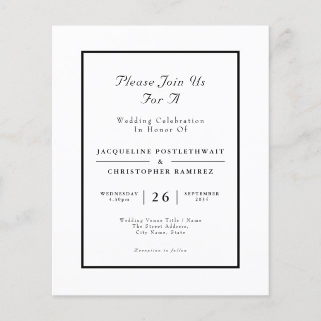 Budget Wedding Invitation Elegant Black White Flyer (Front)