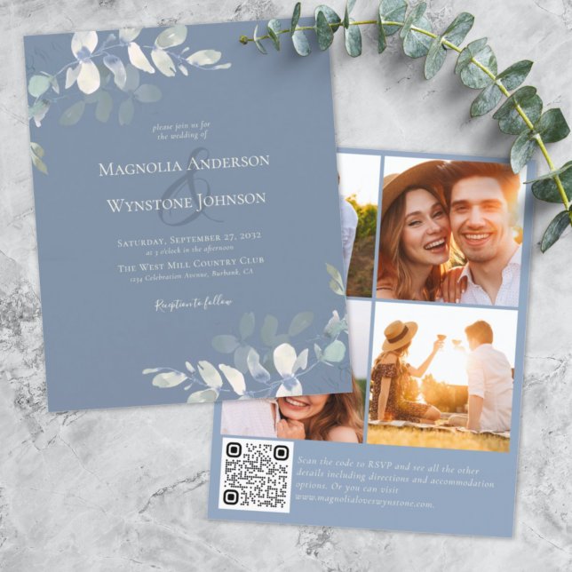 Budget Wedding Invitation | Eucalyptus QR Code (Creator Uploaded)