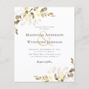 Budget Wedding Invitation   Gold Eucalyptus 