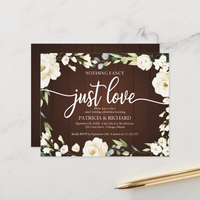 Budget Wedding Invitation Nothing Fancy Floral  (Front/Back In Situ)