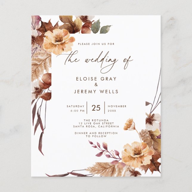 Budget Wedding Invitation | November Flyer (Front)