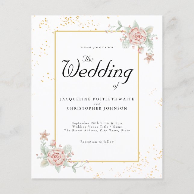 Budget Wedding Invitation Pink Peony Flyer (Front)