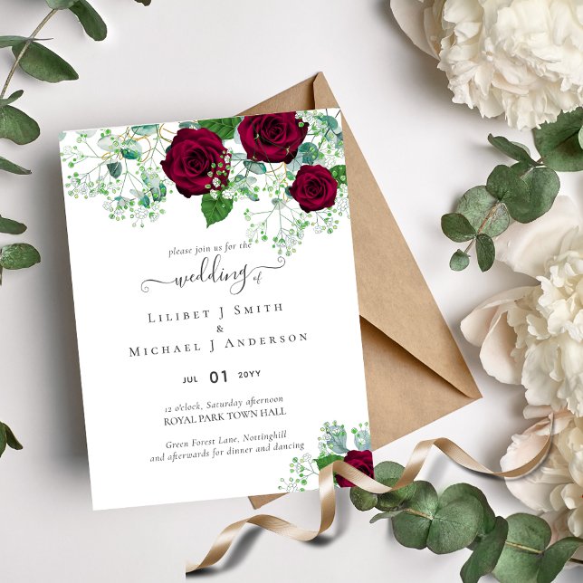 BUDGET Wedding Invitation Red Roses Floral Classic Flyer (Creator Uploaded)