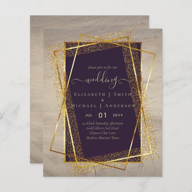 BUDGET WEDDING INVITATIONS  Gold Glitter Foil Look (Front/Back)