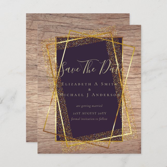 BUDGET WEDDING INVITATIONS  Gold Glitter Foil Look (Front/Back)