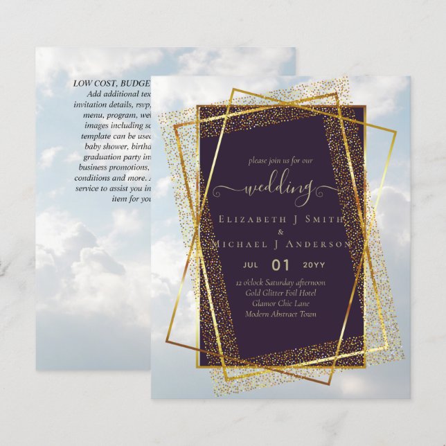 BUDGET WEDDING INVITATIONS  Gold Glitter Foil Look (Front/Back)