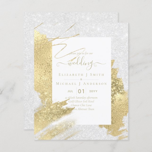 BUDGET WEDDING INVITATIONS  Gold Glitter Foil Look (Front/Back)