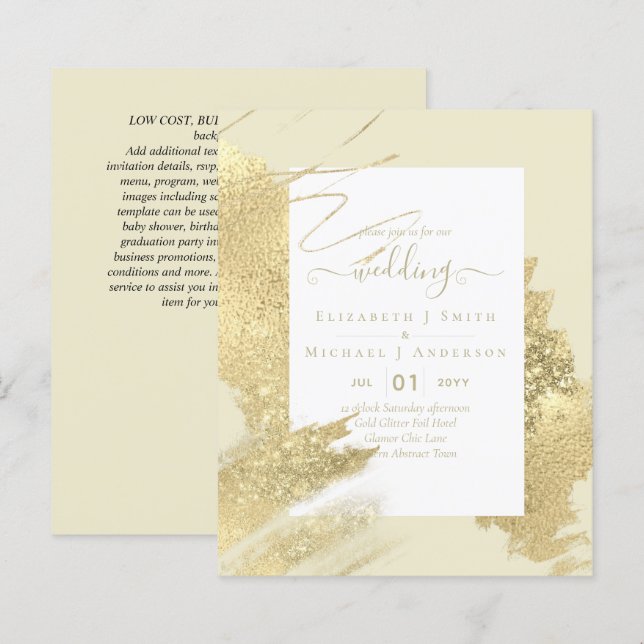 BUDGET WEDDING INVITATIONS  Gold Glitter Foil Look (Front/Back)