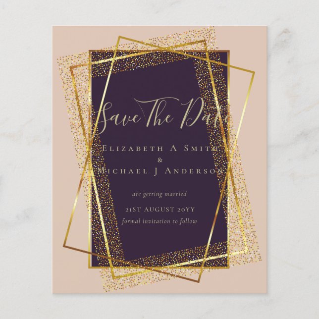 BUDGET WEDDING INVITATIONS  Gold Glitter Foil Look Flyer (Front)