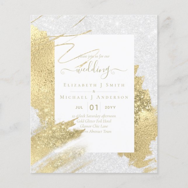 BUDGET WEDDING INVITATIONS  Gold Glitter Foil Look Flyer (Front)
