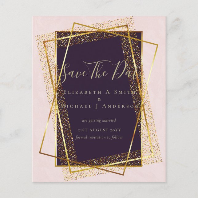 BUDGET WEDDING INVITATIONS  Gold Glitter Foil Look Flyer (Front)