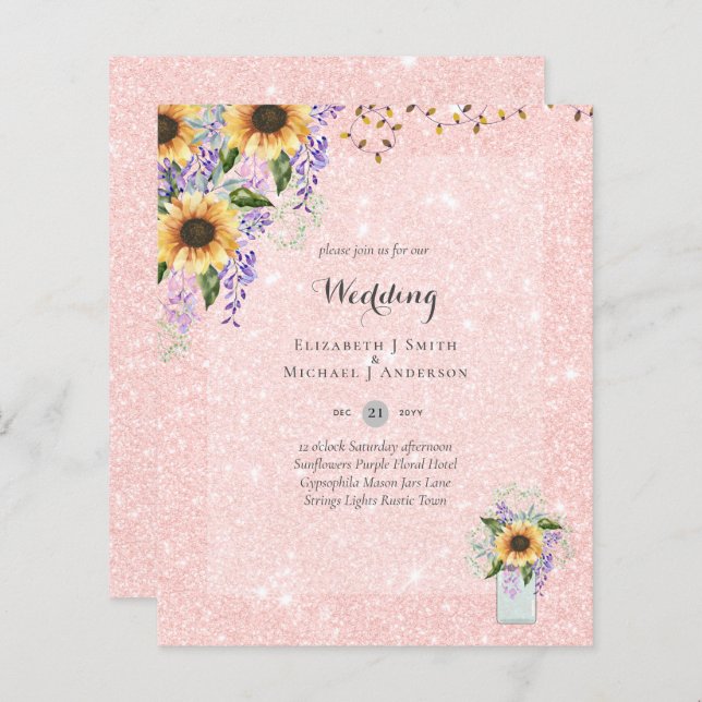 BUDGET WEDDING INVITATIONS - Rustic Sunflowers (Front/Back)