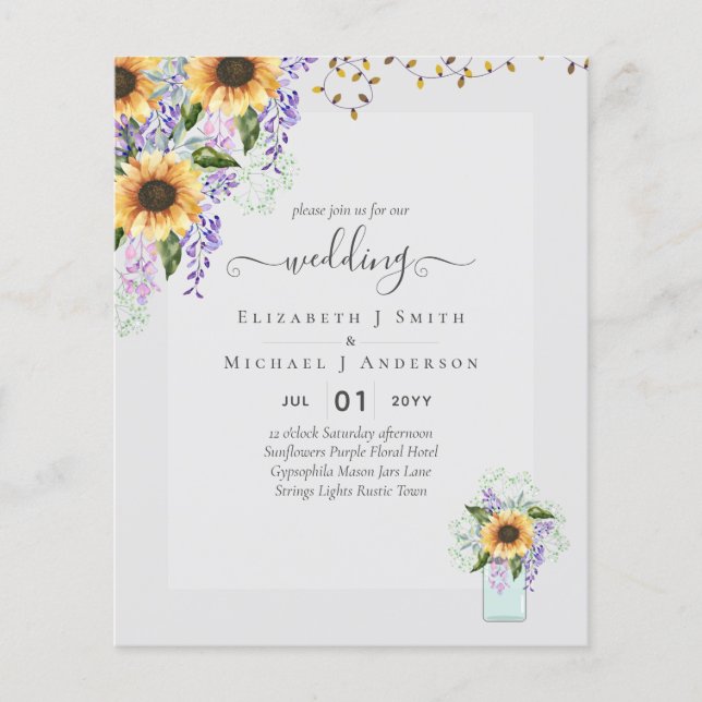 BUDGET WEDDING INVITATIONS Rustic Sunflowers CHIC Flyer (Front)