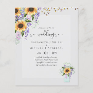 BUDGET WEDDING INVITATIONS Rustic Sunflowers CHIC Flyer